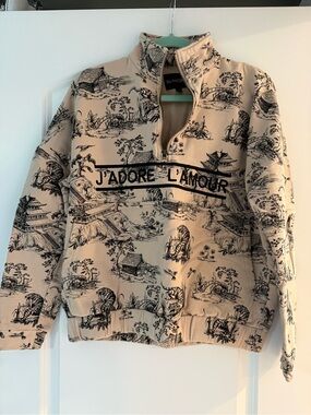 EllandEmm J’Adore L’Amoir Cream/Beige Graphic Half-Zip Pullover Hoodie